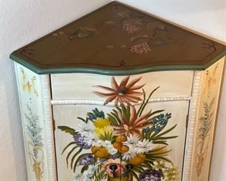 Hand Painted Corner Cabinet Floral 32x20x20in HxWxD