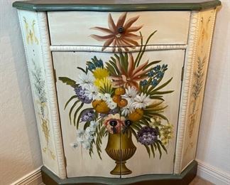 Hand Painted Corner Cabinet Floral 32x20x20in HxWxD