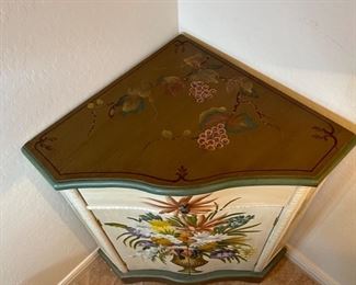 Hand Painted Corner Cabinet Floral 32x20x20in HxWxD