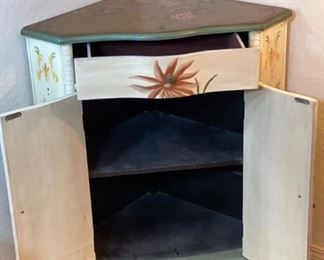 Hand Painted Corner Cabinet Floral 32x20x20in HxWxD