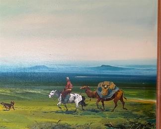 *Original* Art Camel Horse Dog Mongolia Acrylic Painting Frame: 18x25.75in