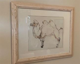 *Original* Art Camel Watercolor Painting Frame: 19x23in