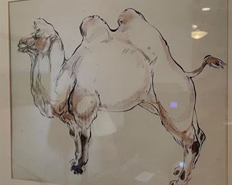 *Original* Art Camel Watercolor Painting Frame: 19x23in