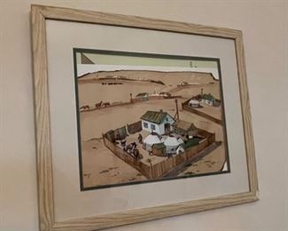 *Original* Art Village Watercolor Painting Frame: 18x21.5in