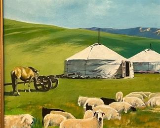 *Original* Art Batna Davaasambuu Goats on Mongolian Prairie D. Batna 19x23in