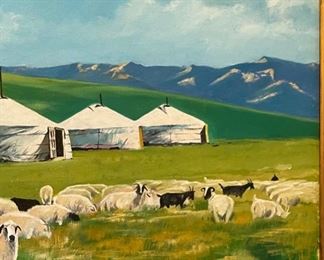 *Original* Art Batna Davaasambuu Goats on Mongolian Prairie D. Batna 19x23in