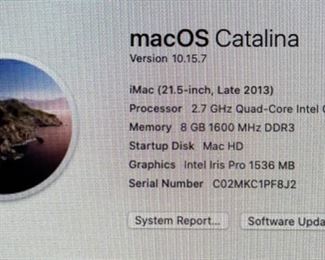 Apple 21.5 iMac (2013) 2.7GHz Quad-Core Intel Core i5 18x21x7in HxWxD
