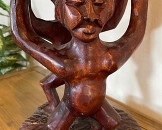 Hand Carved Figural Wood Pedestal