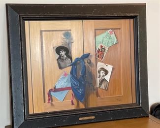 *Original* Art Donald Clapper Queen of Hearts Oil Painting Trompe l’Oeil Wild West Annie Oakley & Buffalo Bill Art: 18x24in