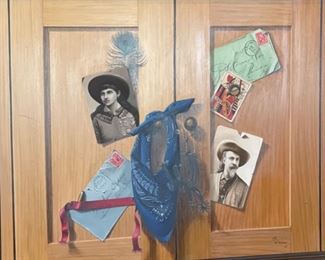 *Original* Art Donald Clapper Queen of Hearts Oil Painting Trompe l’Oeil Wild West Annie Oakley & Buffalo Bill Art: 18x24in
