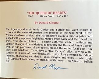 *Original* Art Donald Clapper Queen of Hearts Oil Painting Trompe l’Oeil Wild West Annie Oakley & Buffalo Bill Art: 18x24in