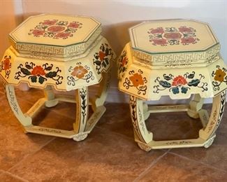 2pc Chinese Hand Painted Pedestals PAIR 17x16x16in HxWxD