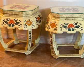 2pc Chinese Hand Painted Pedestals PAIR 17x16x16in HxWxD