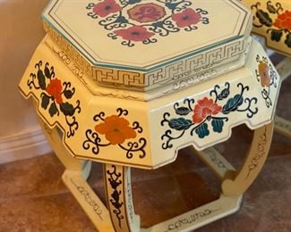 2pc Chinese Hand Painted Pedestals PAIR 17x16x16in HxWxD