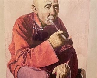 *Original* Art Man Smoking Pipe Watercolor 19.5 x 16.5