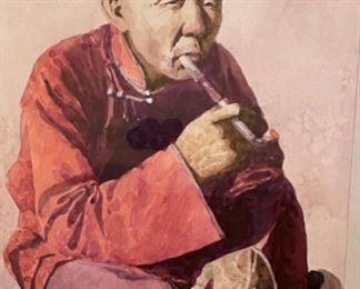 *Original* Art Man Smoking Pipe Watercolor 19.5 x 16.5