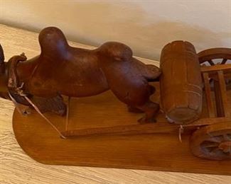 Hand Carved Wood Camel Pulling Cart 8 x 18 x 6 HxWxD