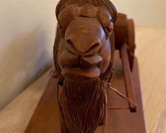 Hand Carved Wood Camel Pulling Cart 8 x 18 x 6 HxWxD