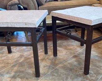 Flagstone Iron Frame Rustic Western End Tables PAIR 22x24x24in HxWxD