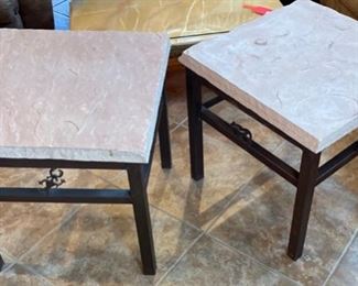 Flagstone Iron Frame Rustic Western End Tables PAIR 22x24x24in HxWxD