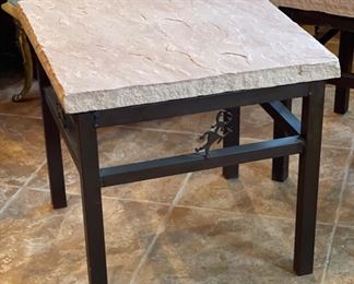 Flagstone Iron Frame Rustic Western End Tables PAIR 22x24x24in HxWxD