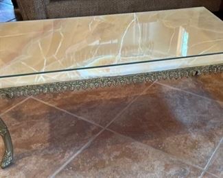 Goga dÁrt Marble Top Iron Frame Coffee Table 14x20x39in HxWxD