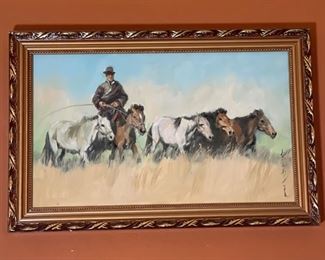 *Original* Art Man with 5 Horses Painting 15 x 22
