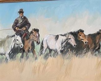 *Original* Art Man with 5 Horses Painting 15 x 22