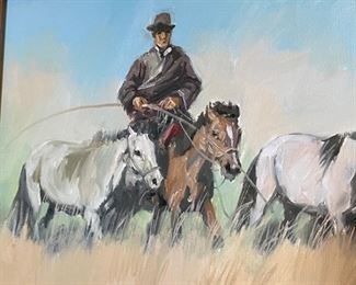 *Original* Art Man with 5 Horses Painting 15 x 22