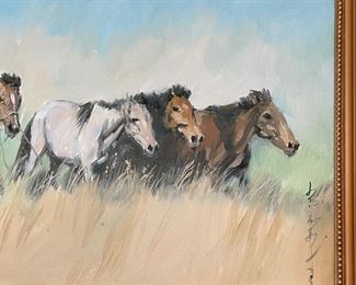 *Original* Art Man with 5 Horses Painting 15 x 22