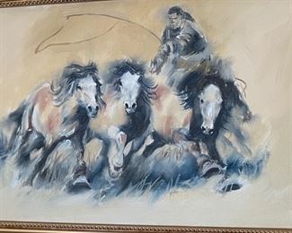 *Original* Art Man with 3 Horses Painting 15 x 22