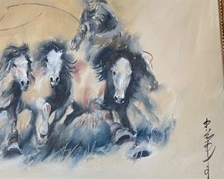 *Original* Art Man with 3 Horses Painting 15 x 22
