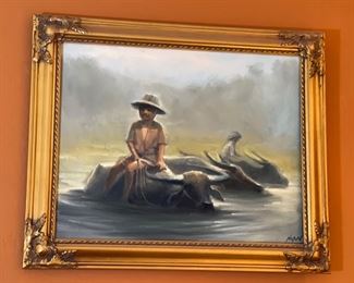 *Original* Art Narin Water Buffalo Fording River 20x24