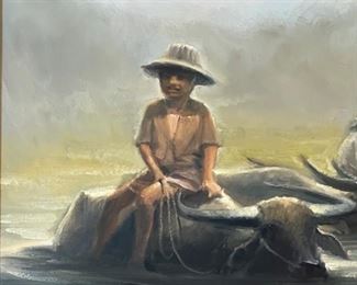 *Original* Art Narin Water Buffalo Fording River 20x24