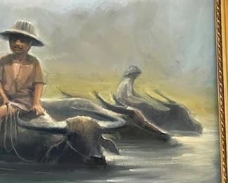 *Original* Art Narin Water Buffalo Fording River 20x24