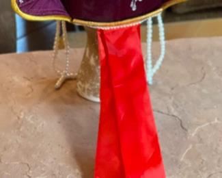 Beaded Mongolian Traditional Ha Headdress #4 Sz 14 6x10x9in HxWxD