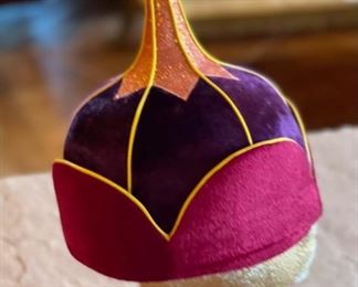 Mongolian Traditional Hat Purple Gold Headdress #8 9x7.5x7.5in HxWxD