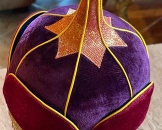 Mongolian Traditional Hat Purple Gold Headdress #8 9x7.5x7.5in HxWxD