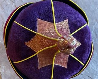 Mongolian Traditional Hat Purple Gold Headdress #8 9x7.5x7.5in HxWxD