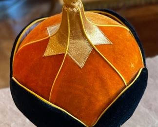 Mongolian Traditional Hat Black/Orange/Gold Headdress #9 9x8x8in HxWxD