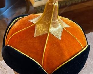 Mongolian Traditional Hat Black/Orange/Gold Headdress #9 9x8x8in HxWxD
