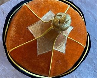 Mongolian Traditional Hat Black/Orange/Gold Headdress #9 9x8x8in HxWxD