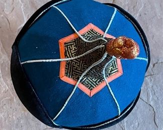 Mongolian Traditional Hat Black/Teal/Silver Headdress #10 9x7.5x7.5in HxWxD