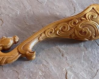 Mongolian Ceremonial Carved Wood Spoon Horse Head Hand Carved 5x16x3.5in HxWxD
