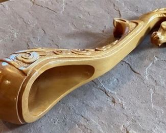 Mongolian Ceremonial Carved Wood Spoon Horse Head Hand Carved 5x16x3.5in HxWxD