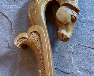 Mongolian Ceremonial Carved Wood Spoon Horse Head Hand Carved 5x16x3.5in HxWxD