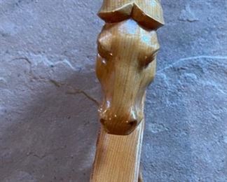 Mongolian Ceremonial Carved Wood Spoon Horse Head Hand Carved 5x16x3.5in HxWxD