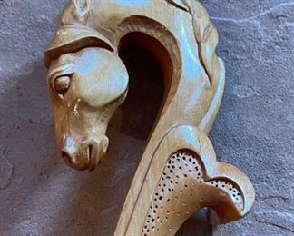 Mongolian Ceremonial Carved Wood Spoon Horse Head Hand Carved 5x16x3.5in HxWxD