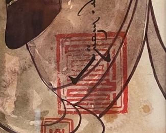 *Original* Art Mongolian 3 Women Watercolor Painting Frame: 17x14in