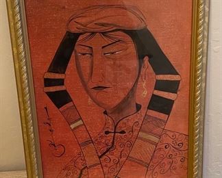 *Original* Art Chinese Painting Mongolian Woman on Canvas Portrait Frame: 16x13in
